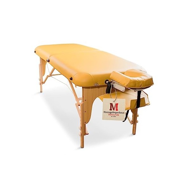 MASSUNDA Comfort Deluxe - Table de Massage Pliante et réglable en Hauteur, Table de Massage Pliable en Bois Massif, Repose-Br