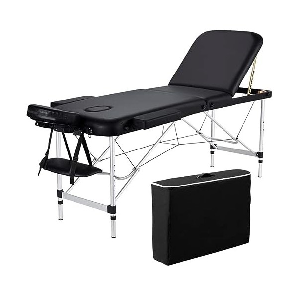 Abician Table de Massage Pliante en 3 Sections Lit Cosmétique en Similicuir avec Cadre en Alliage d’Aluminium Réglable à 8 Ha