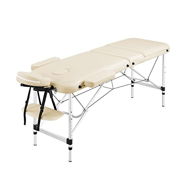 Abician Table de Massage Pliante en 3 Sections Lit Cosmétique en Similicuir avec Cadre en Alliage d’Aluminium Réglable à 8 Ha