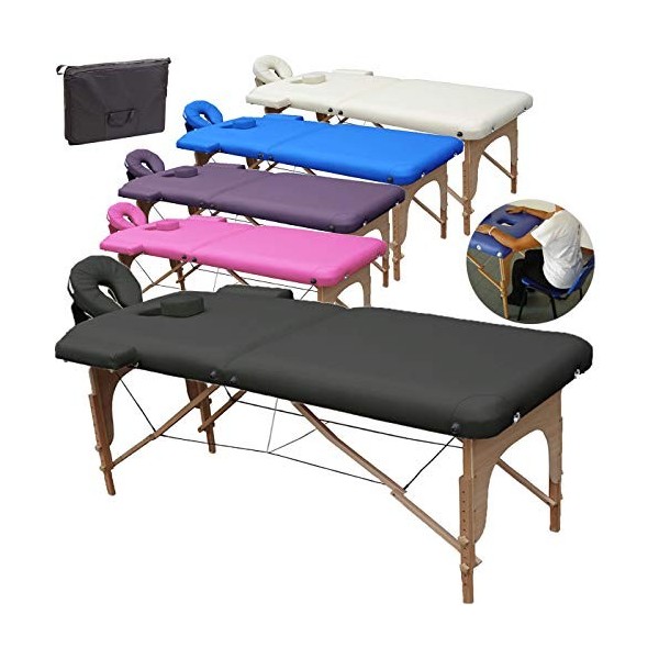 BELTOM Table de Massage 2 Zones Portables Cosmetique lit esthetique avec Panneau Reiki + Sac - Noir