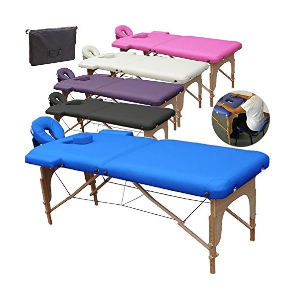 BELTOM Table de Massage 2 Zones Portables Cosmetique lit esthetique avec Panneau Reiki + Sac - Noir