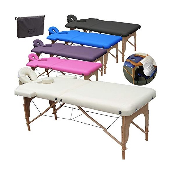 BELTOM Table de Massage 2 Zones Portables Cosmetique lit esthetique avec Panneau Reiki + Sac - Noir