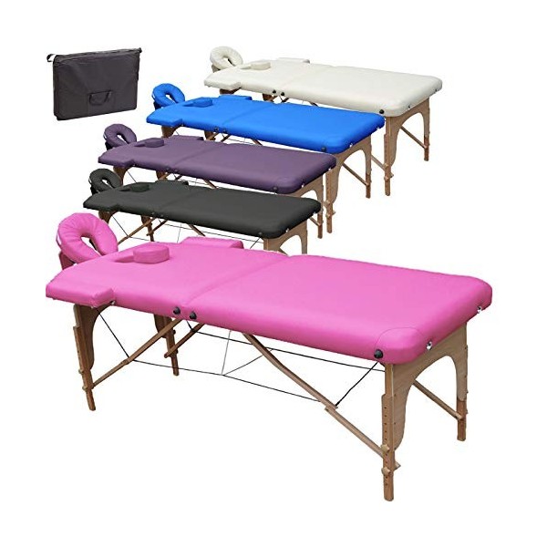 BELTOM Table de Massage 2 Zones Portables Cosmetique lit esthetique avec Panneau Reiki + Sac - Noir