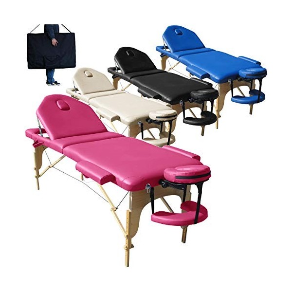 BELTOM Nouveau Modèle Table de Massage 3 Zones Portables lit esthetique Reiki + Sac - Rose