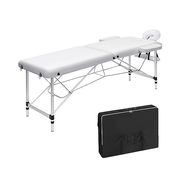 VORSCH Table de Massag Pliante, Table Esthétique Professionnelle à 2 Sections, Lit de Massage Portable Aluminium, avec Accoud