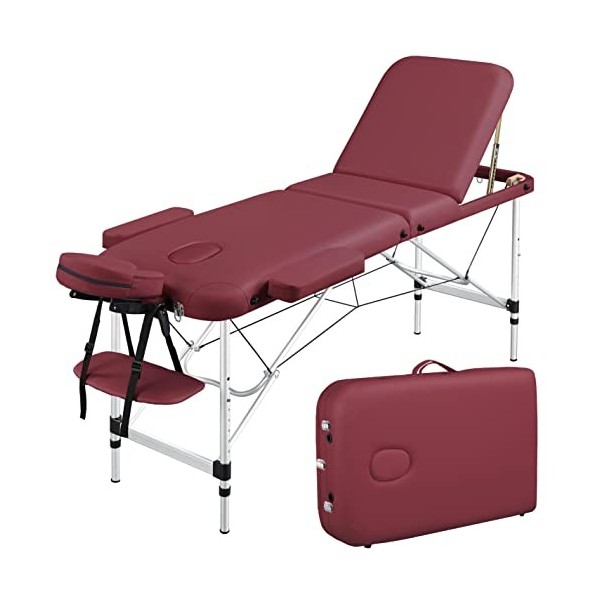Yaheetech Table de Massage Pliante Professionnelle 3 Section 60 x 213 cm Lit de Massage à Hauteur Réglable Repose-tête Ergono