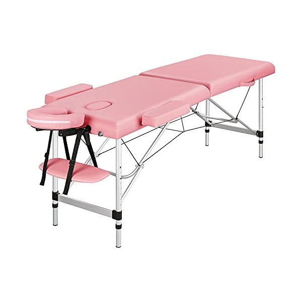 Abician Table de Massage Pliante 2 Sections en Alliage daluminium Réglable à 8 Hauteurs avec Têtière Accoudoirs Hamac Housse
