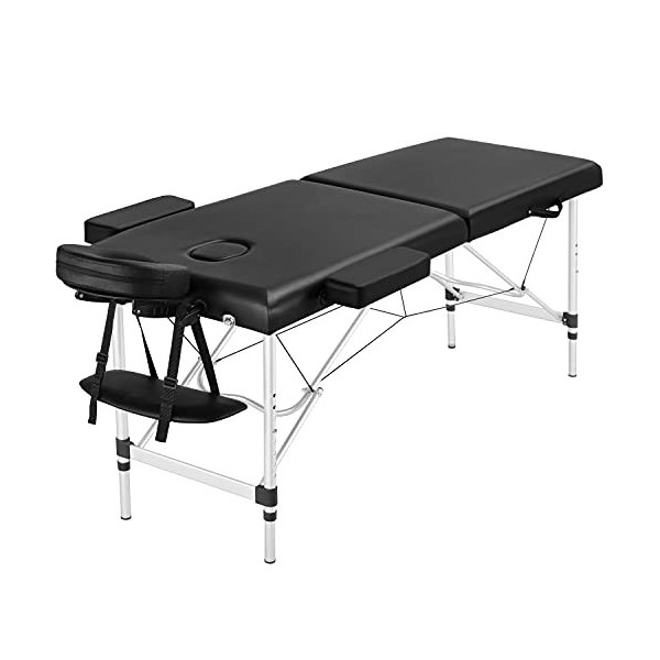 Abician Table de Massage Pliante 2 Sections en Alliage daluminium Réglable à 8 Hauteurs avec Têtière Accoudoirs Hamac Housse