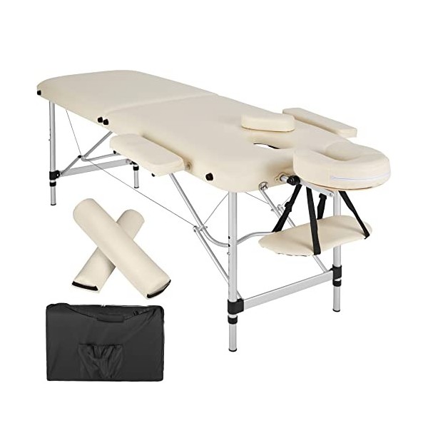 TecTake Table de Massage Pliante 2 Zones avec Rouleaux de Massage lit de Massage Banc de Massage – diverses Couleurs Beige 