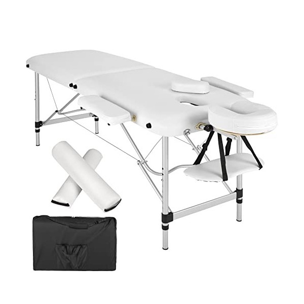 TecTake Table de Massage Pliante 2 Zones avec Rouleaux de Massage lit de Massage Banc de Massage – diverses Couleurs Beige 