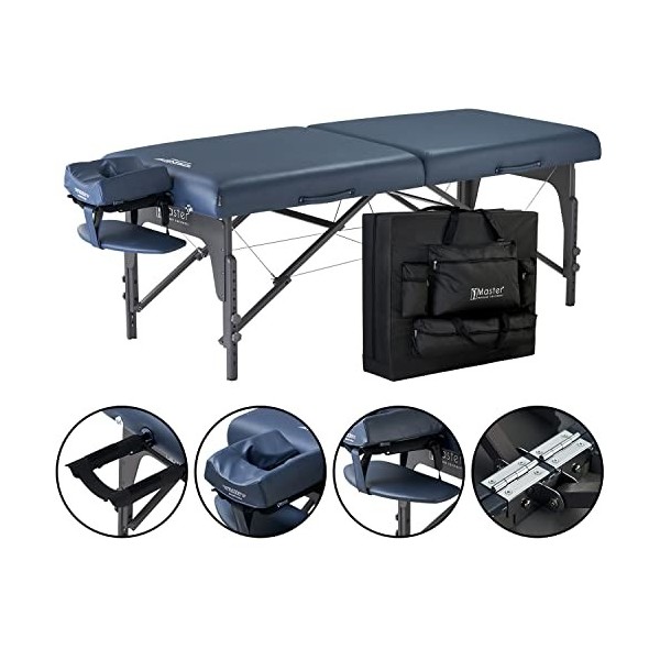 Master Massage - Montclair Therma Top - Table de massage portable avec mousse à mémoire de forme - 78,7 cm - Bleu roi