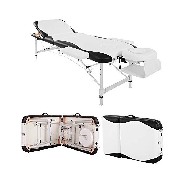 BTM,Table professionnelle de massage portable en aluminium, pliable en 3 sections,Pour salon de beauté, lit spa, physiothèrap