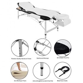 BTM,Table professionnelle de massage portable en aluminium, pliable en 3 sections,Pour salon de beauté, lit spa, physiothèrap