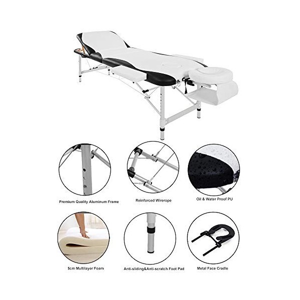 BTM,Table professionnelle de massage portable en aluminium, pliable en 3 sections,Pour salon de beauté, lit spa, physiothèrap