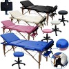 BELTOM Table DE Massage 3 Zones Reiki + Tabouret MANUCURE LIT ESTHETIQUE Pliante + Sac - Rose