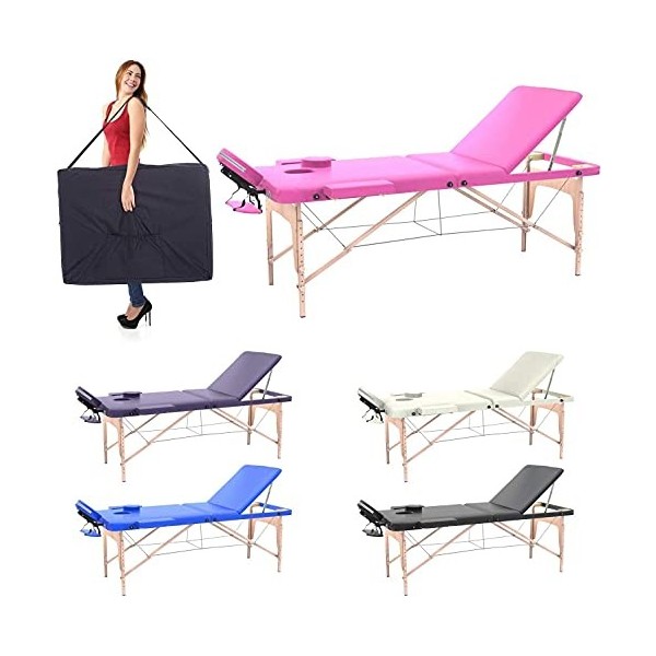 Fenixshop24 - Table de Massage Professionnelle 3 Zone en Bois de hêtre Pliable et transportable Hauteur réglable Compris Sac 