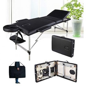Table de massage réglable en hauteur avec pieds en aluminium et pieds en bois avec un sac de transport charge max. 230 kg 