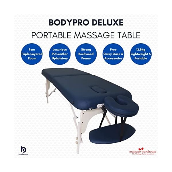 Bodypro Table de massage légère et portable de luxe 9 cm dépaisseur Matelas en mousse haute densité Appui-tête réglable - Re