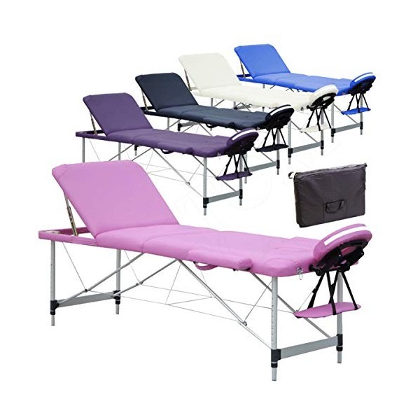 BELTOM Table de Massage 3 Zones Portables en Aluminium lit esthetique + Sac - Noir