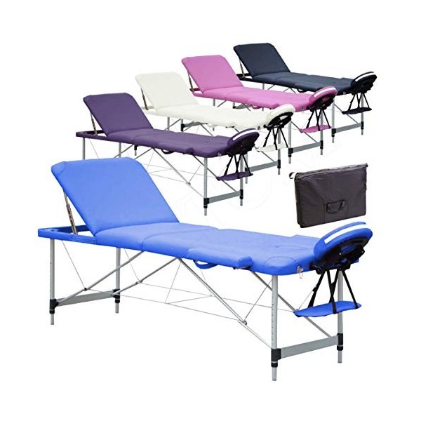 BELTOM Table de Massage 3 Zones Portables en Aluminium lit esthetique + Sac - Noir