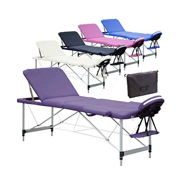 BELTOM Table de Massage 3 Zones Portables en Aluminium lit esthetique + Sac - Noir