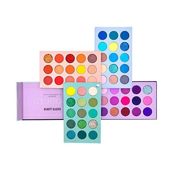 Palette de fards à paupières 60 couleurs, 4 en 1 conseil haute pigmentation paillettes mat ombre à paupières Rotation nacré p