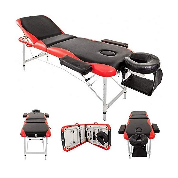 BTM - Table professionnelle de massage portable en aluminium, pliable en 3 sections - Pour salon de beauté, lit spa, physioth