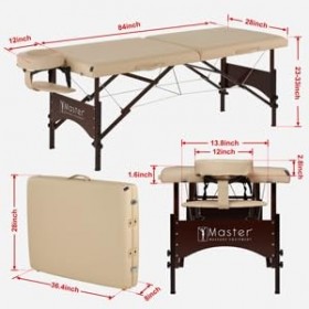 Master Massage Table de massage légère et portable en bois dargo, avec housse de transport, 70 cm de large, couleur crème