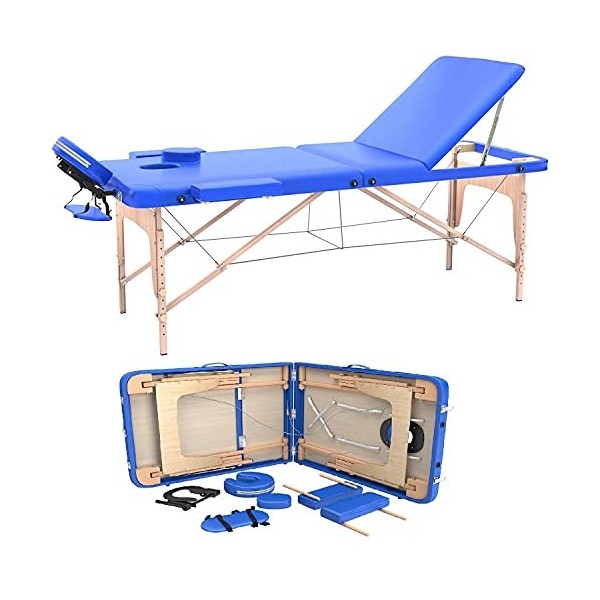 Fenixshop24 - Table de Massage Professionnelle 3 Zone 180x56 cm en Bois de hêtre Pliable et transportable Hauteur réglable Co