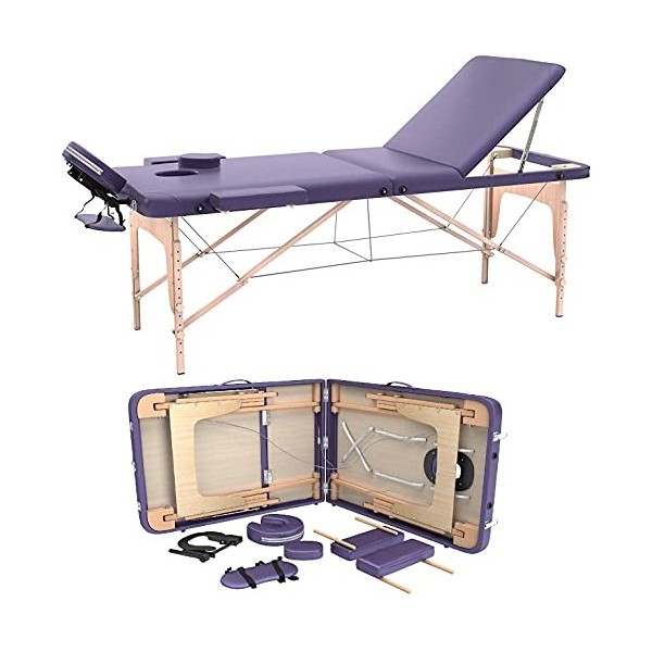 Fenixshop24 - Table de Massage Professionnelle 3 Zone 180x56 cm en Bois de hêtre Pliable et transportable Hauteur réglable Co