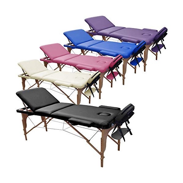 BELTOM Table de Massage 3 Zones Classique Portables 195 x 70 cm. Cosmetique lit esthetique Pliante Reiki + Sac - Noir