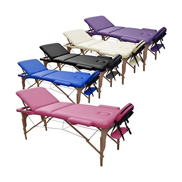 BELTOM Table de Massage 3 Zones Classique Portables 195 x 70 cm. Cosmetique lit esthetique Pliante Reiki + Sac - Noir