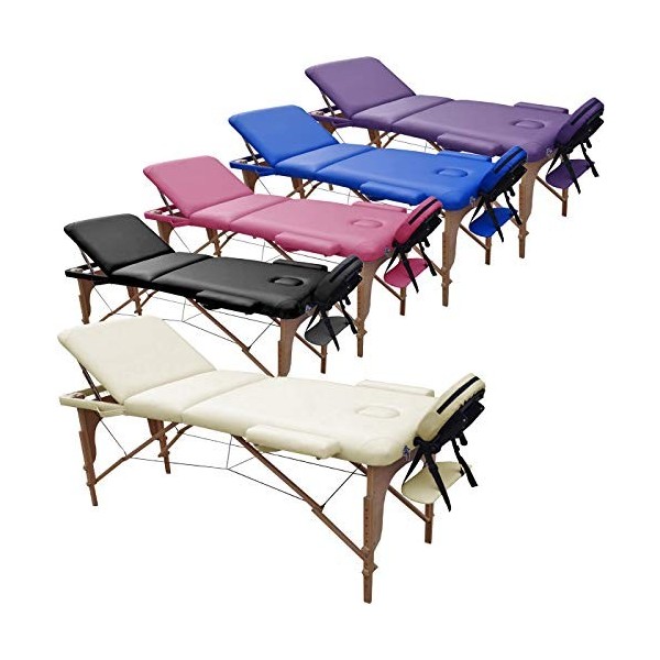 BELTOM Table de Massage 3 Zones Classique Portables 195 x 70 cm. Cosmetique lit esthetique Pliante Reiki + Sac - Noir