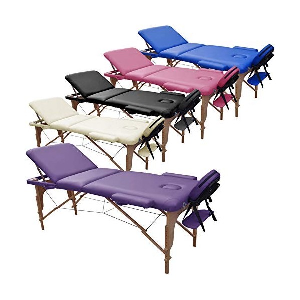 BELTOM Table de Massage 3 Zones Classique Portables 195 x 70 cm. Cosmetique lit esthetique Pliante Reiki + Sac - Noir