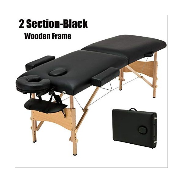 Table de massage légère portable pour salon de beauté, tatouage, reiki - Cadre en bois pliable - Housse en polyuréthane avec 