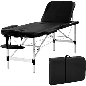 Table de massage portable 3 pliantes 185 cm en hauteur réglable en aluminium avec housse de transport pour salon de coiffure,