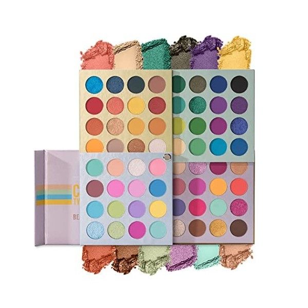 Palette de fards à paupières 60 couleurs, 4 en 1 conseil haute pigmentation paillettes mat ombre à paupières Rotation nacré p