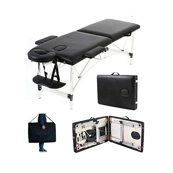 Table de massage pliable et portable avec 2 zones - Pieds en aluminium réglables en hauteur - Sac de transport jusquà 230 k