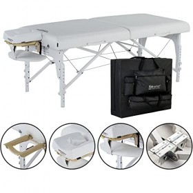 Master Massage Montclair Mobil Table de Massage Pliable Lit de Massage Banc de Massage Portable Beauté Lit en Bois Blanc Neig