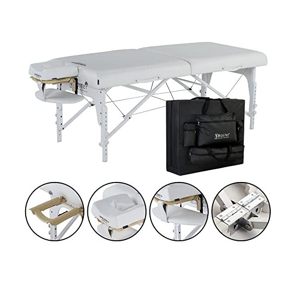 Master Massage Montclair Mobil Table de Massage Pliable Lit de Massage Banc de Massage Portable Beauté Lit en Bois Blanc Neig