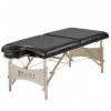 Master Massage Balboa Table de Massage Mobile avec Pieds en Bois Naturel et Sac de Transport Noir Brillant 71 cm