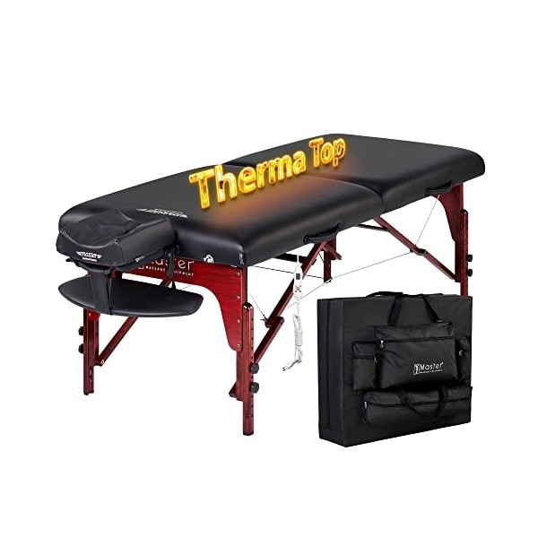 Master Massage Table Mobile Thermatop 71 cm-Système de Chauffage Pliable-Lit de Massage, Noir, 71 cm