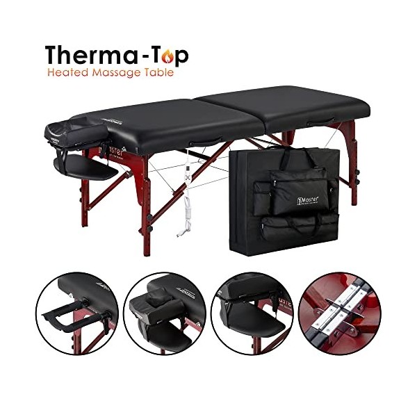 Master Massage Table Mobile Thermatop 71 cm-Système de Chauffage Pliable-Lit de Massage, Noir, 71 cm