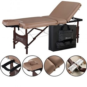 Master Massage Deauville Pro Chaise de Massage Pliable avec Dossier réglable en continu Motif Pieds en Bois Marron Clair 71 c