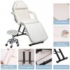 Waktavel Lit de beauté avec tabouret, table de massage réglable à 3 sections et tabouret, lit de tatouage avec accoudoirs amo