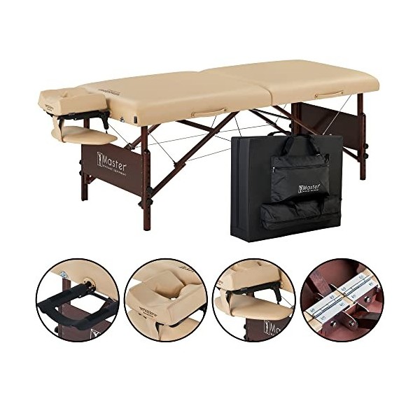 Master Massage Del Ray Table de massage portable pour tatouage, cils, spa, salon, lit, sable, 71 cm de large avec capacité de