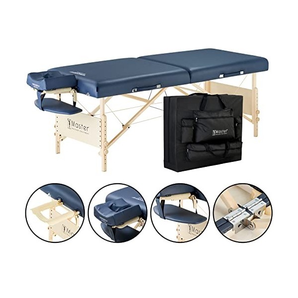 Master Massage Coronado Table de massage portable professionnelle avec matelas en mousse Bleu roi 70 cm x 7,6 cm dépaisseur