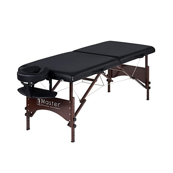 Master Massage Argo Mobile Table de Massage Pliable avec Pieds en Bois de Noyer et Sac de Transport Noir 71 cm