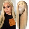 DaiMer 7A Lace Front Wig Human Hair 613 Blonde Straight Wig With Baby Hair 100% Peruvian Human Remy Hair for Women 26inch, S