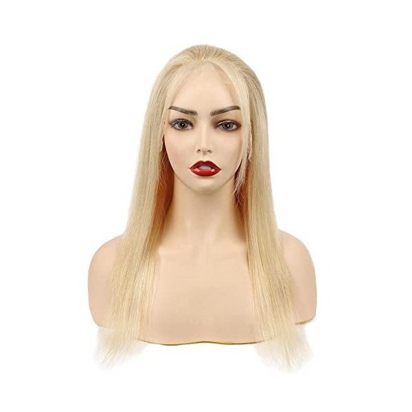 DaiMer 7A Lace Front Wig Human Hair 613 Blonde Straight Wig With Baby Hair 100% Peruvian Human Remy Hair for Women 26inch, S